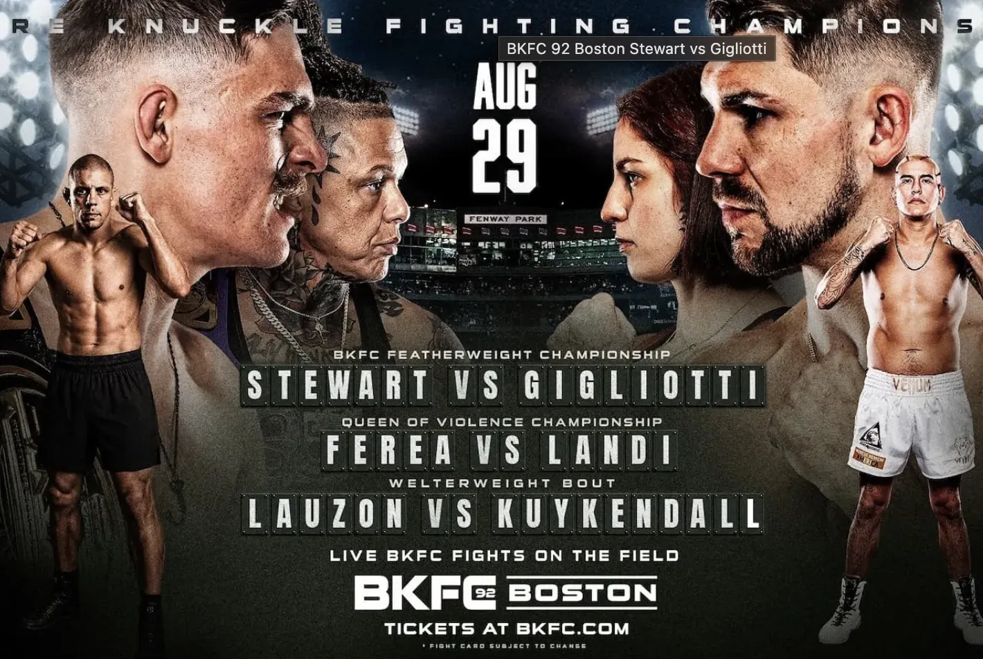 BKFC Fenway Park: Stewart vs. Gigliotti no Campeonato Peso-Pena! Data, Horário e Onde Assistir à Luta Histórica em Boston